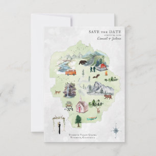 Yosemite Reise-Hochzeits-Itinerary-Karte
