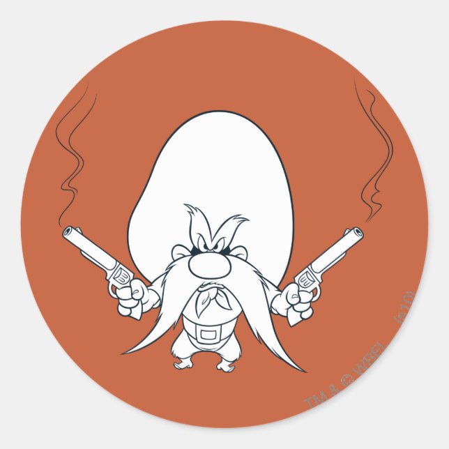 Yosemite Sam Srauking Guns Runder Aufkleber (Vorderseite)