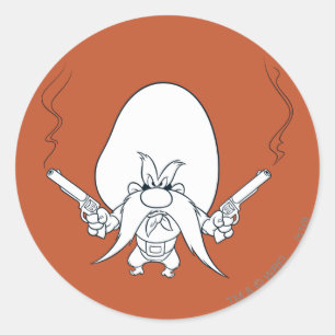 Yosemite Sam Srauking Guns Runder Aufkleber