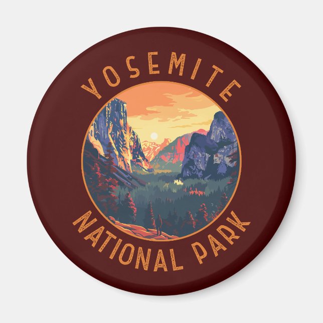 Yosemite Sunset Nationalpark Retro gestört Magnet (Vorne)