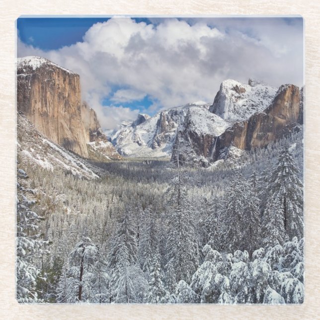 Yosemite-Tal im Schnee Glasuntersetzer (Vorderseite)