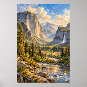 Yosemite Valley El Capitan und Wasserfall-Wandkuns Poster