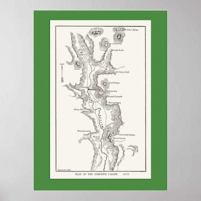 Yosemite Valley Map aus 1876 Poster (Vorne)
