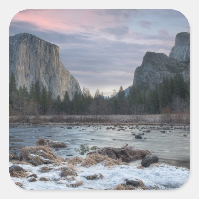 Yosemite Valley Quadratischer Aufkleber (Vorderseite)