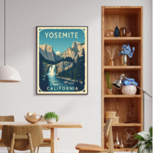 Yosemite Waterfall California Vintag Retro Poster