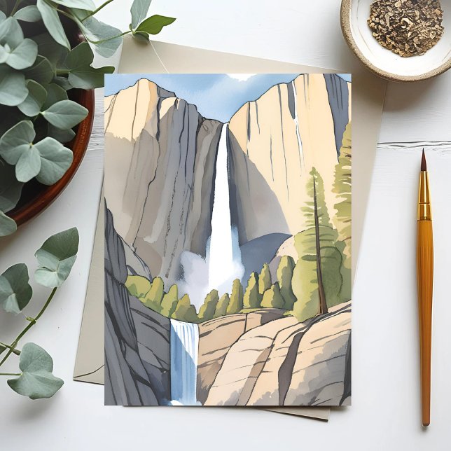 Yosemite Waterfall | Nationalpark Wasserfarbe Postkarte (Von Creator hochgeladen)