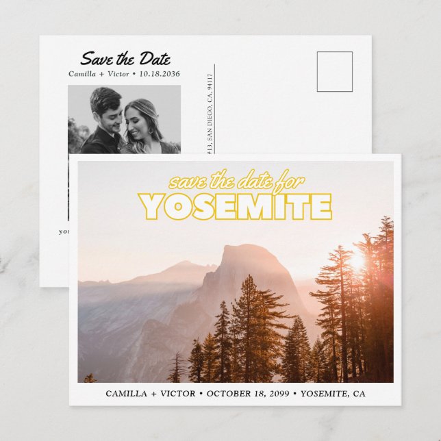 Yosemite Wedding Save the Date Retro Postcard Postkarte (Vorne/Hinten)