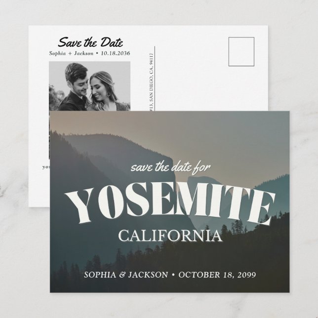 Yosemite Wedding Save the Date Retro Postcard Postkarte (Vorne/Hinten)