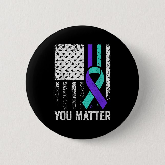 You American Flag Teal Purple Men Mental Health  Button (Vorderseite)