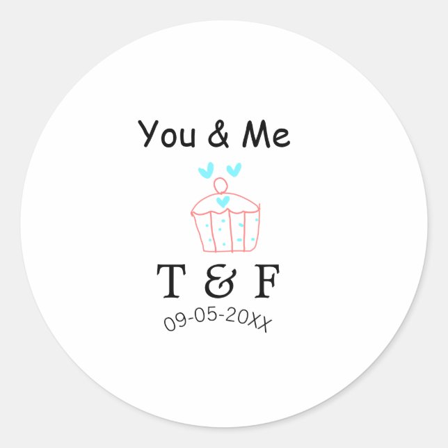 You and me love cup cake red valentine's day name  runder aufkleber (Vorderseite)