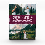 You and Me Picture Perfect Frischvermählten Cranbe Fotoblock<br><div class="desc">Whimsische und spielerische Hochzeitserinnerung mit 3 Fotos der Frischvermählten und einer Typografieschrift, die "you me = picture perfect" sagt. Cranberry.</div>