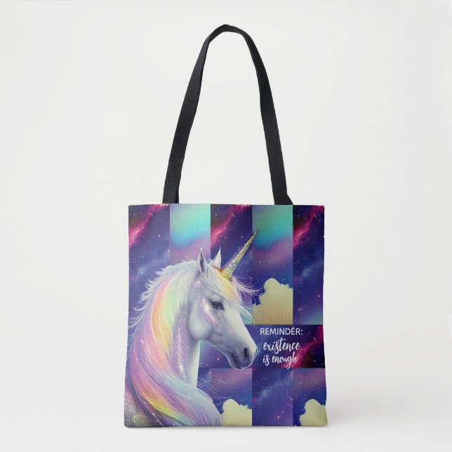 You Are Enough Reminder Sparkly White Unicorn Tasche (Vorderseite)