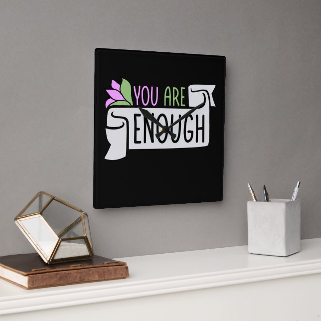 You Are Enough Self Love Motivational Quote Logo Quadratische Wanduhr (Büro)