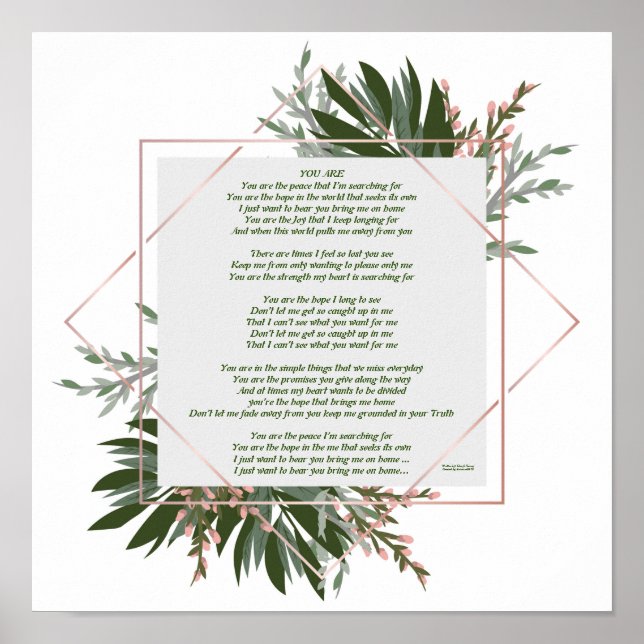 YOU ARE Green leaf poster 12 x 12 Poetry Wall Art (Vorne)