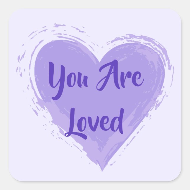 "You are love" Lila Herz Quadratischer Aufkleber (Vorderseite)