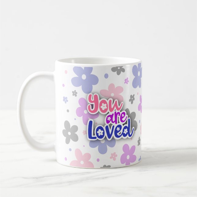You Are Loved Flowers Genderfluid Pride Lettering Kaffeetasse (Links)