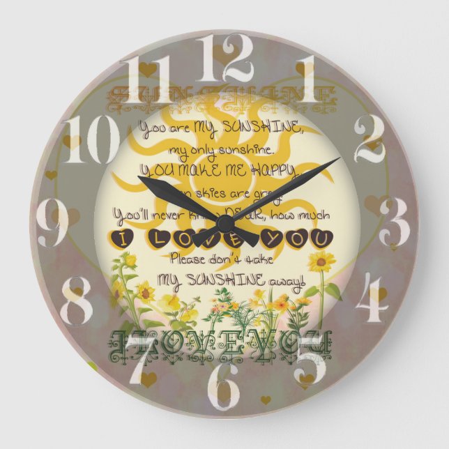 You Are My Sunshine Hearts Große Wanduhr (Vorderseite)