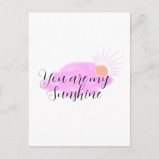 you are my sunshine pink purple sun rays clouds postkarte