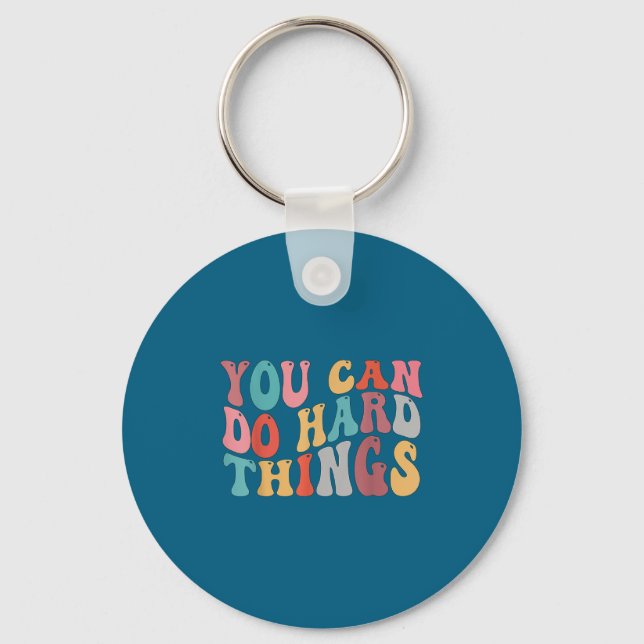 You Can Do Hard Things Groovy Retro Motivational Q Schlüsselanhänger (Vorderseite)