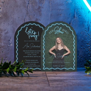 You Glow Girl Wavy Blue Neon Abschluss Foto Einladung