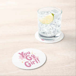 You Go Girl | Rosa Motivations-Untersetzer Runder Pappuntersetzer