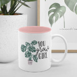 You Grow Girl | Funny Monogram Plant Lovers Zweifarbige Tasse<br><div class="desc">Gift your favorite plant lover with this cute and funny mug featuring a potted monstera plant illustration with "you grow girl" alongside. Personalize and create a unique gift for a gardening lover by adding an initial to the plant pot.</div>