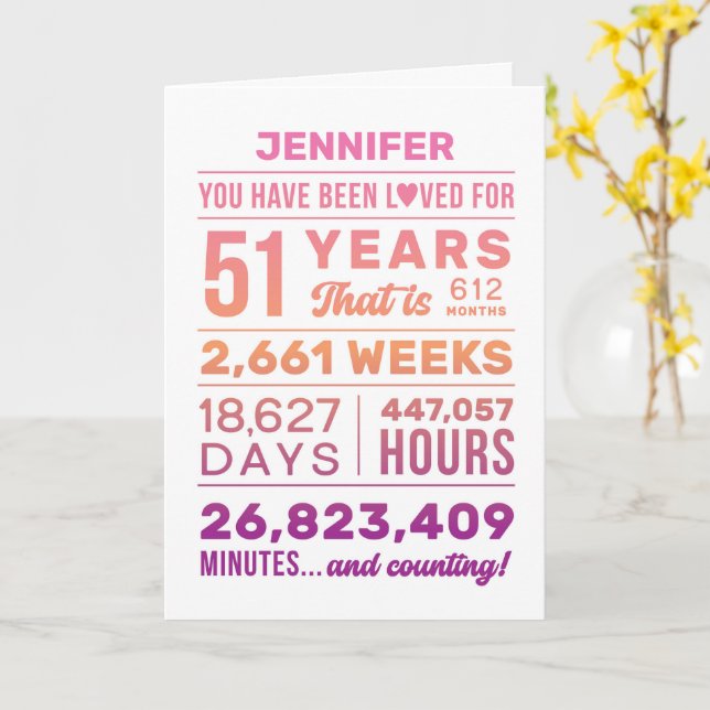 You Have Been Loved 51 Years, Custom Name Birthday Karte (Gelbe Blume)