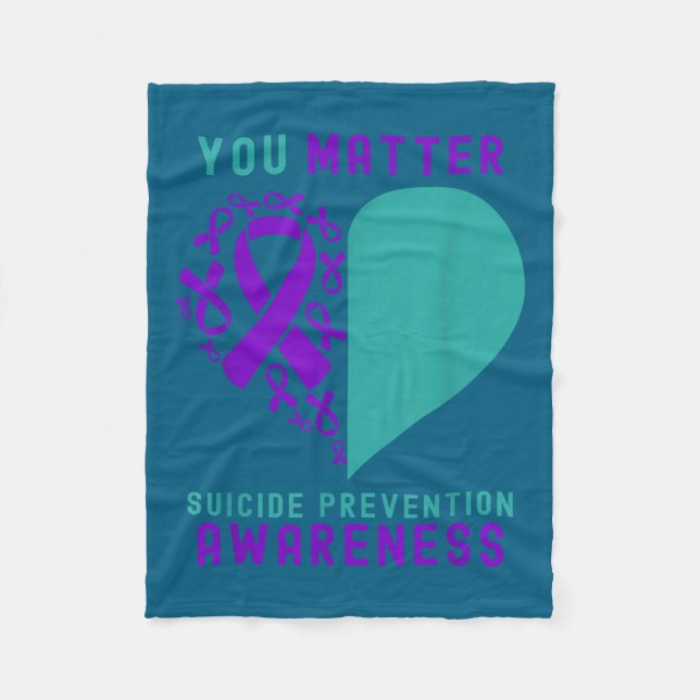 You - Heart &amp; Ribbon Design Suicide Prevention Fleecedecke (Vorderseite)
