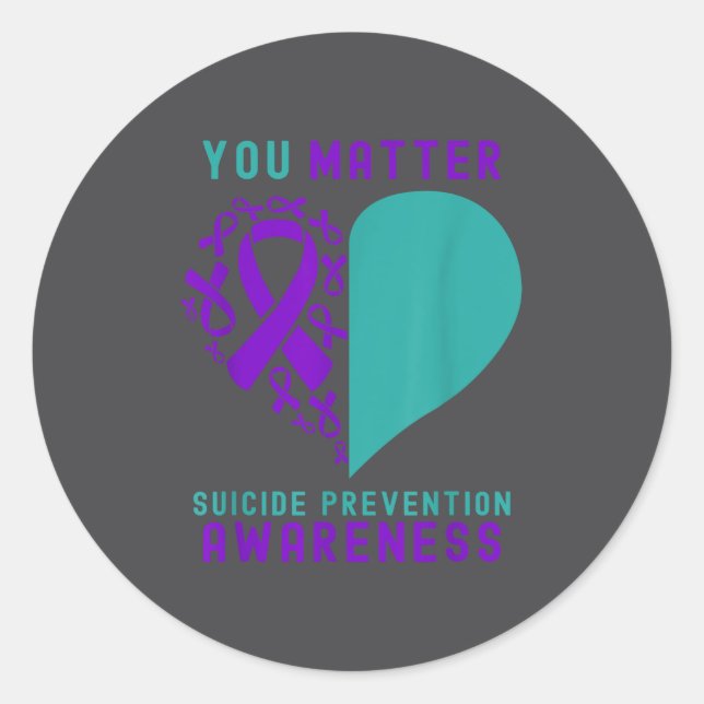 You - Heart &amp; Ribbon Design Suicide Prevention Runder Aufkleber (Vorderseite)