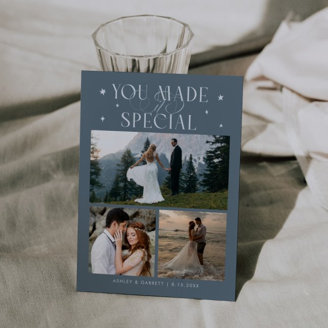 You Made It Special Wedding Photo Slate Blue Dankeskarte (Von Creator hochgeladen)
