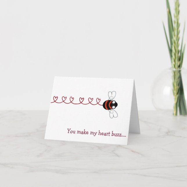 You Make My Heart Buzz Bee Valentine Card Dankeskarte (Vorderseite)