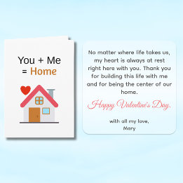 You Plus Me Equals Home Valentinstag  Karte