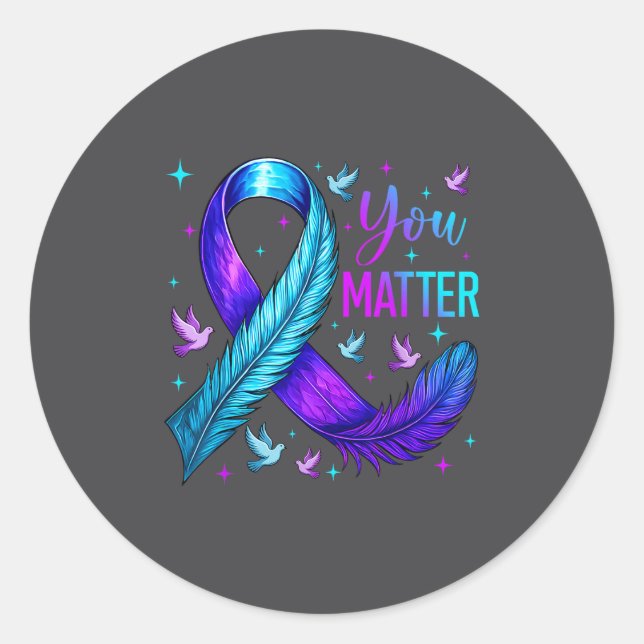 You Ribbon Bird Suicide Prevention Awareness  Runder Aufkleber (Vorderseite)