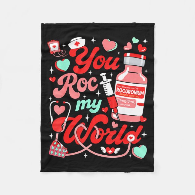 You Roc My World Nurse Valentine Day Er Ed Icu Nic Fleecedecke (Vorderseite)
