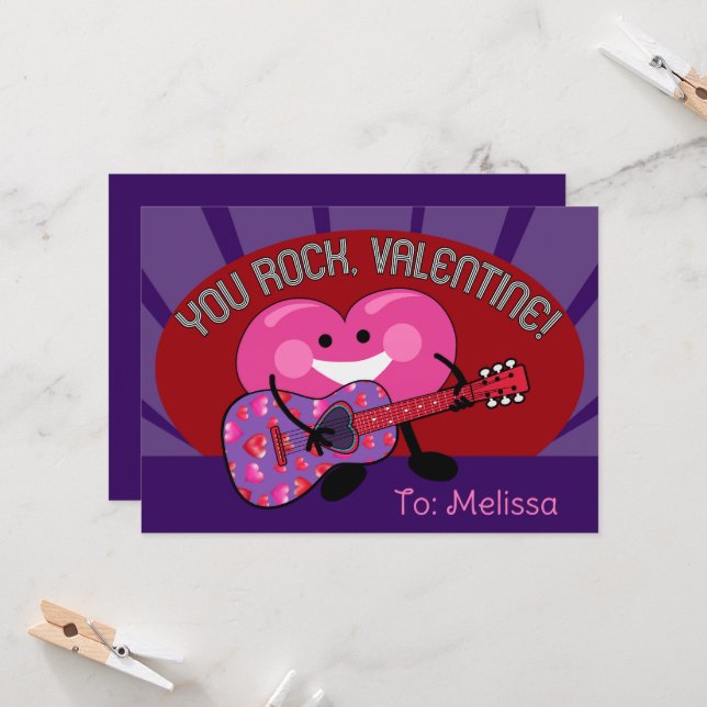 You Rock Valentine Personalisiert Heart Guitar Typ (Vorderseite/Rückseite Beispiel)