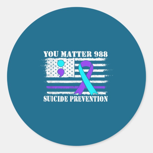 You Semi Colon 988 Suicide Prevention Awareness  Runder Aufkleber (Vorderseite)