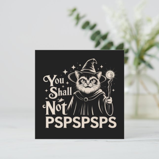 You Shall Not PSPSPSPS Funny Cat Wizard Dad  Einladung (Stehend Vorderseite)