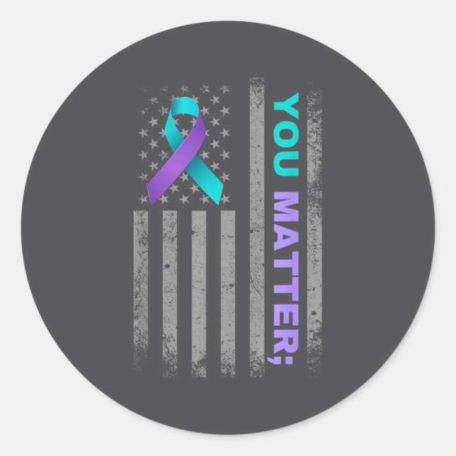 You Suicide Prevention Awareness American Flag Rib Runder Aufkleber (Vorderseite)