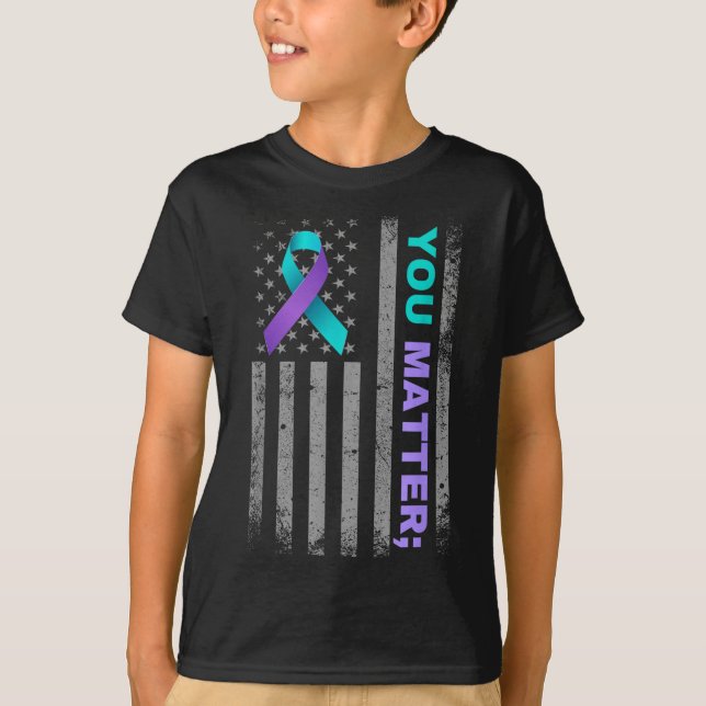 You Suicide Prevention Awareness American Flag Rib T-Shirt (Vorderseite)