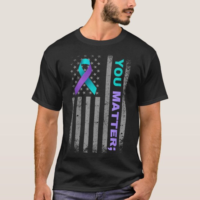 You Suicide Prevention Awareness American Flag Rib T-Shirt (Vorderseite)