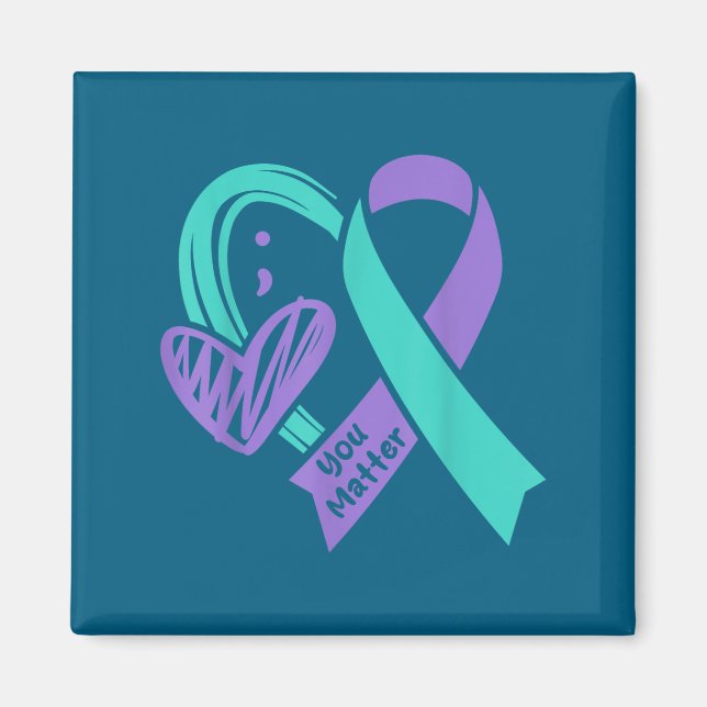 You Suicide Prevention Awareness Teal Purple Heart Magnet (Vorne)