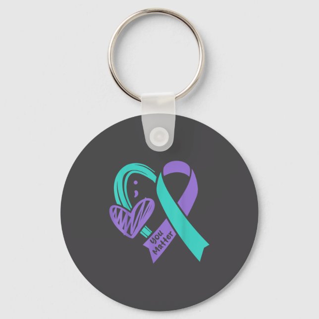 You Suicide Prevention Awareness Teal Purple Heart Schlüsselanhänger (Vorderseite)