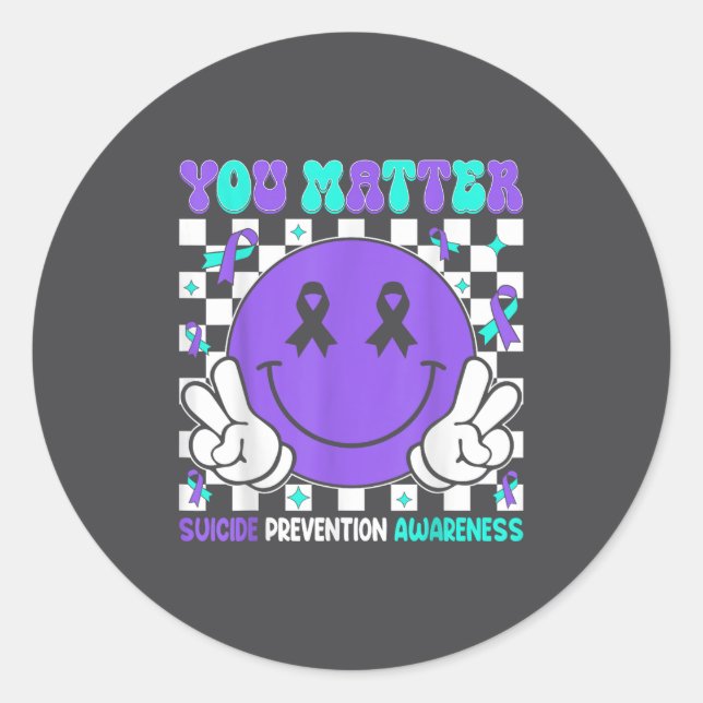 You Suicide Prevention Awareness Teal Purple Ribbo Runder Aufkleber (Vorderseite)