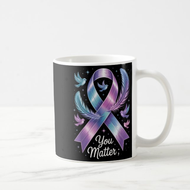 You Teal &amp; Purple Ribbon Suicide Prevention Aw Kaffeetasse (Rechts)