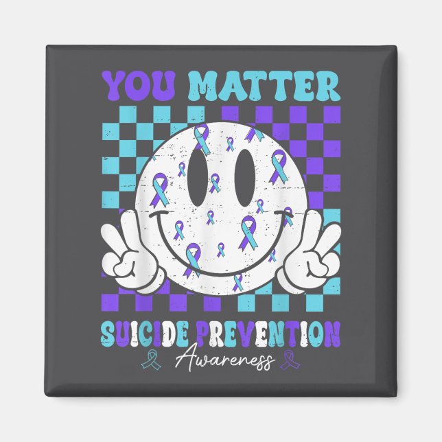 You Teal Purple Ribbon Suicide Prevention Awarenes Magnet (Vorne)
