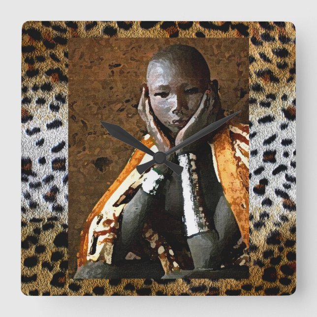 Young African Boy Quadratische Wanduhr (Vorderseite)