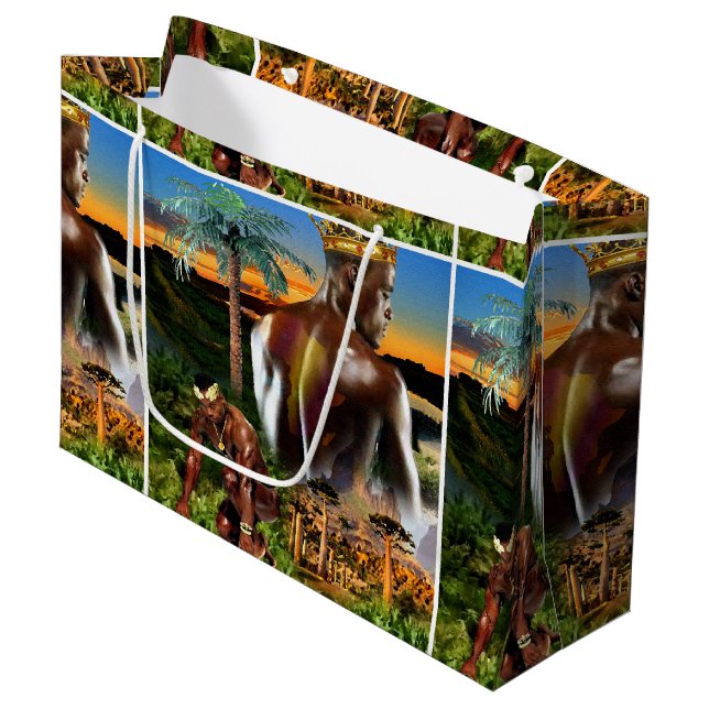 Young African King Große Geschenktüte (Vorderseite Schrägansicht)