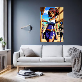 Young African Lady blue white dress | Art der AI Poster