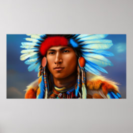 Young Amerikanische Ureinwohner Man mit Federn bla Poster