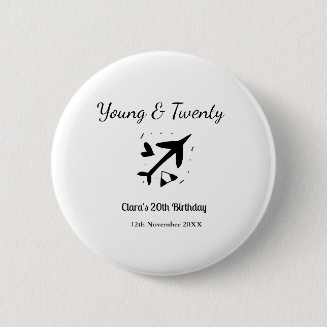 Young and twenty adventure happy birthday add name button (Vorderseite)